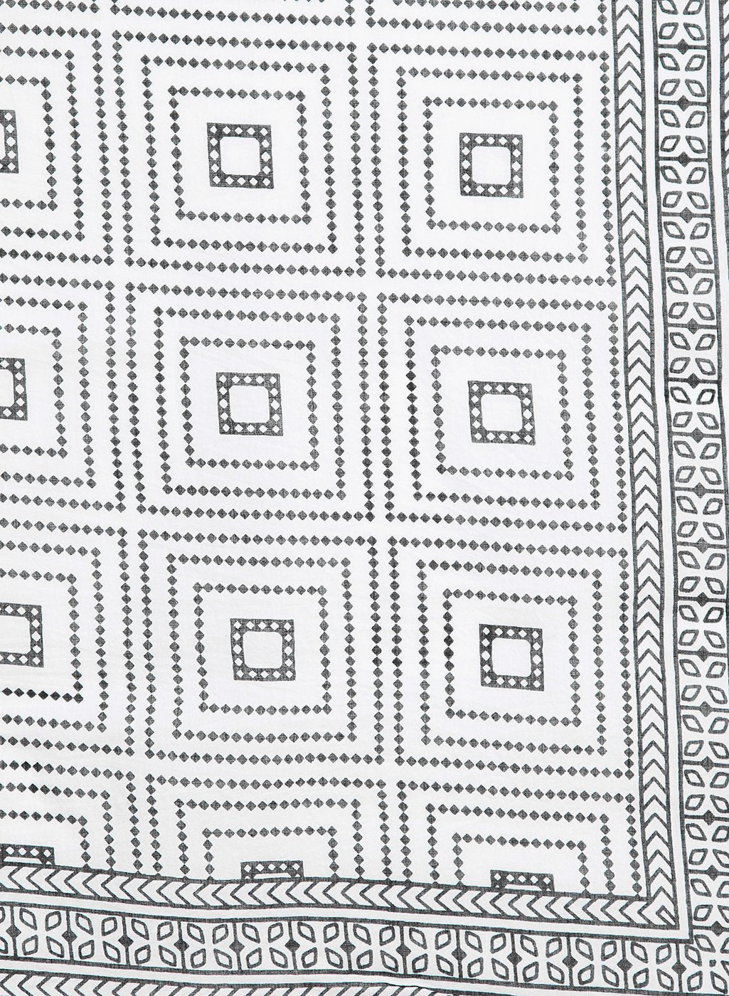 Black & White Hand Block Print Handcrafted Cotton Saree - Kalakari India