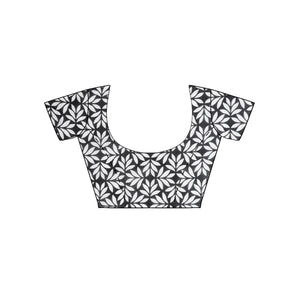 Black & White Hand Block Print Handcrafted Cotton Saree - Kalakari India