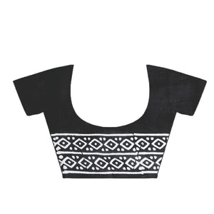 Black & White Hand Block Print Handcrafted Cotton Saree - Kalakari India