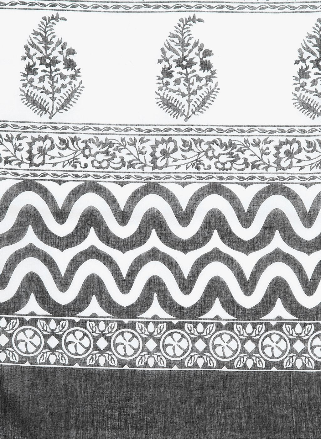 Black & White Screen Print Handcrafted Cotton Saree - Kalakari India