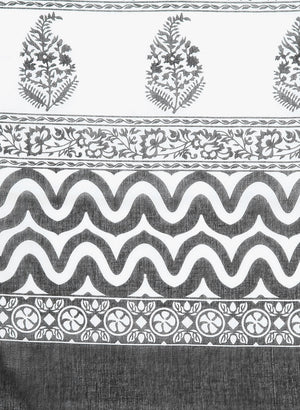 Black & White Screen Print Handcrafted Cotton Saree - Kalakari India