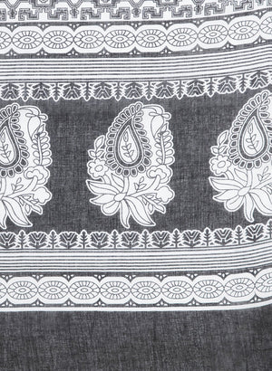 Black & White Screen Print Handcrafted Cotton Saree - Kalakari India