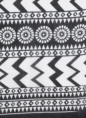 Black & White Screen Print Handcrafted Cotton Saree - Kalakari India