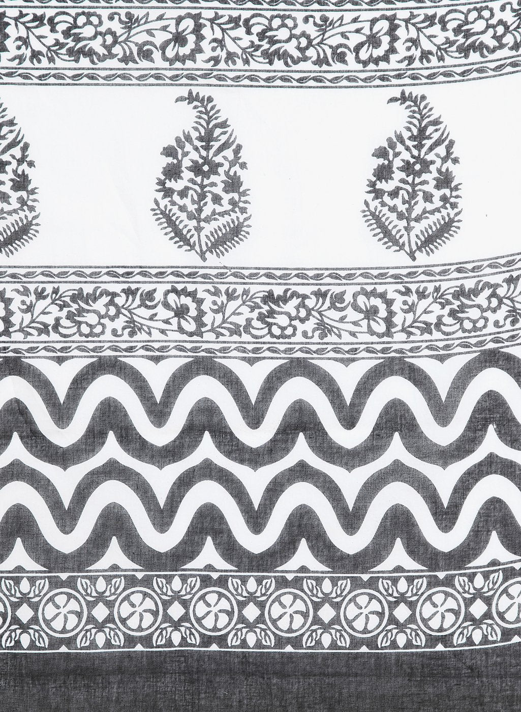 Black & White Screen Print Handcrafted Cotton Saree - Kalakari India