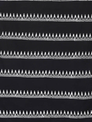 Black & White Striped Hand Block Print Handcrafted Cotton Saree - Kalakari India