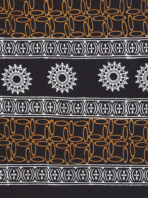 Black Yellow Handloom Dabu Handblock Print Bagru Saree - Kalakari India