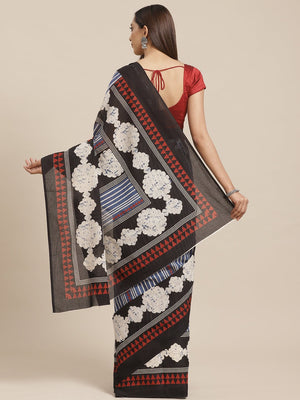 Blue and Red, Kalakari India Pure Cotton Handblock Printed Saree and Blouse RCBGSA0019 - Kalakari India