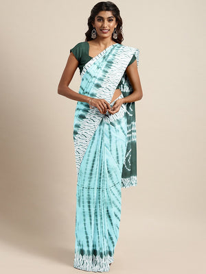 Blue Green Dyed Bagru Saree - Kalakari India