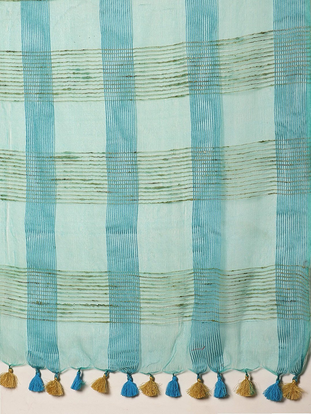 Blue Green Zari Handwoven Checked Saree - Kalakari India