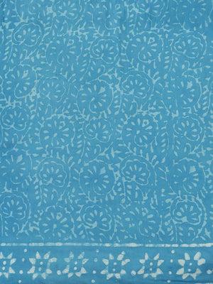 Blue & Off-White Handwoven Handblock Print Bagru Saree - Kalakari India
