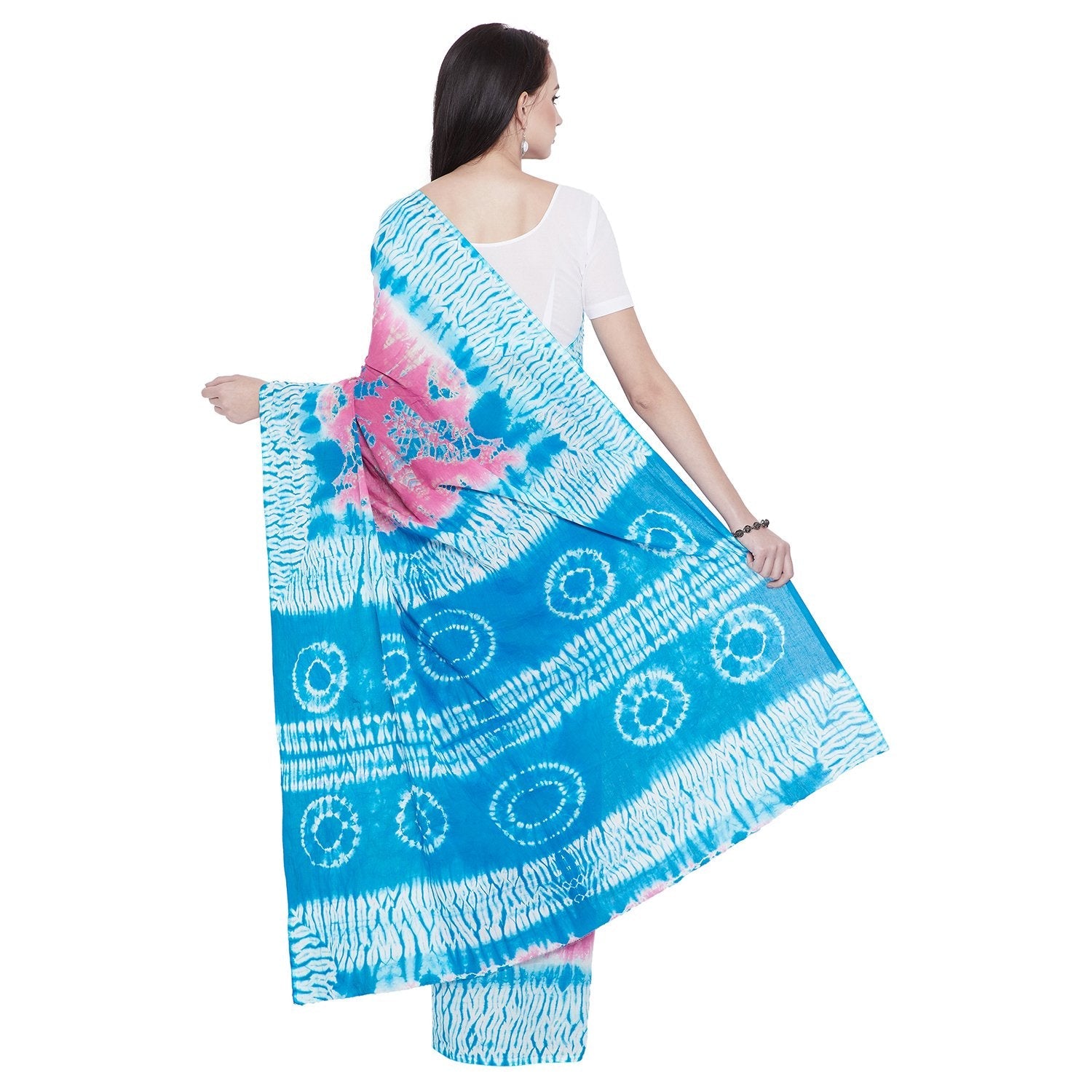 Blue & Pink Shibori Dyed Handcrafted Cotton Saree - Kalakari India