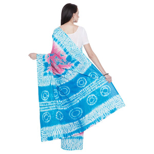 Blue & Pink Shibori Dyed Handcrafted Cotton Saree - Kalakari India
