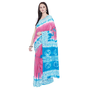 Blue & Pink Shibori Dyed Handcrafted Cotton Saree - Kalakari India