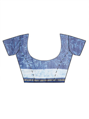 Blue & White Chanderi Silk Hand Block Print Handcrafted Saree - Kalakari India