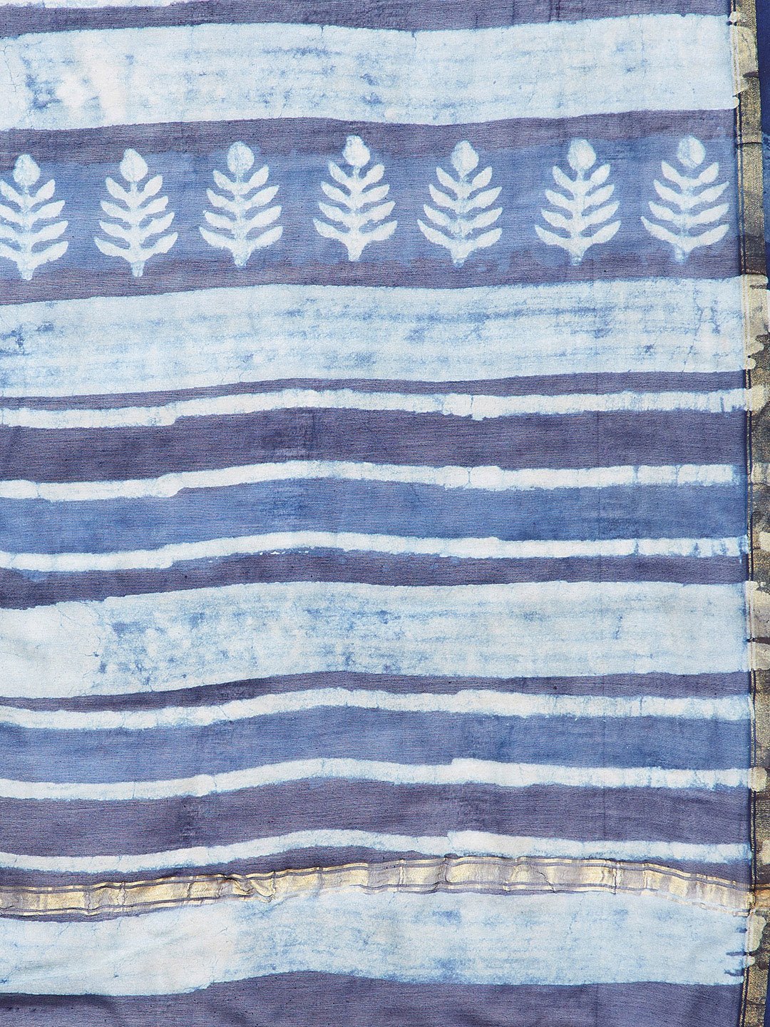 Blue & White Chanderi Silk Hand Block Print Handcrafted Saree - Kalakari India