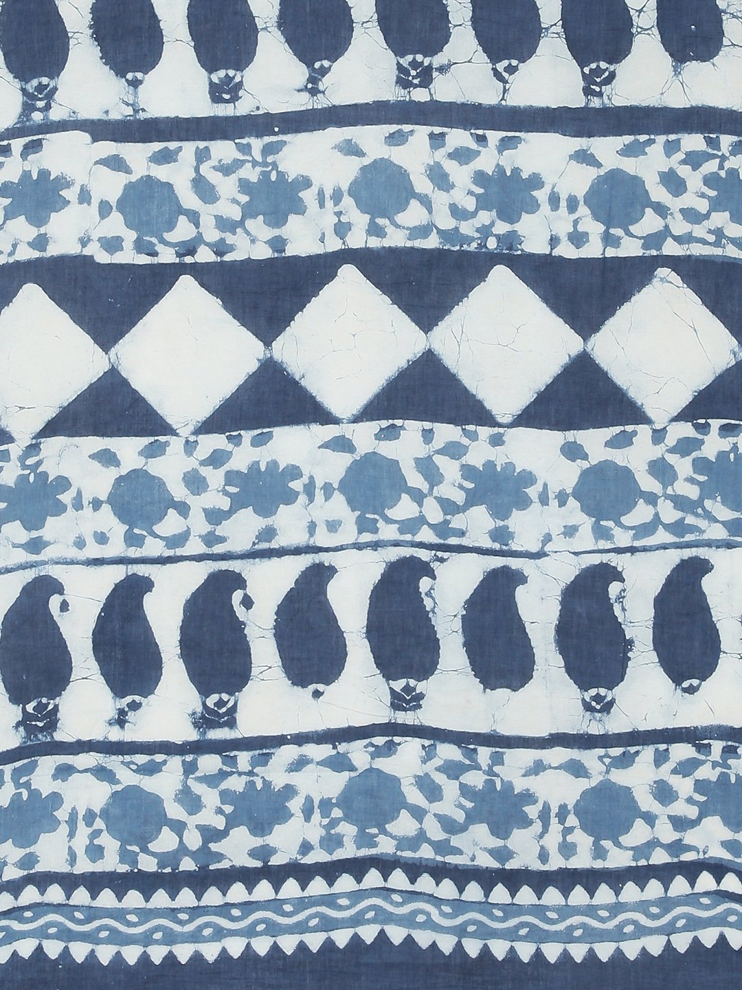 Blue White Dabu Handblock Print Bagru Saree - Kalakari India