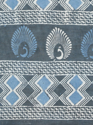 Blue White Dabu Handblock Print Handcrafted Bagru Saree - Kalakari India