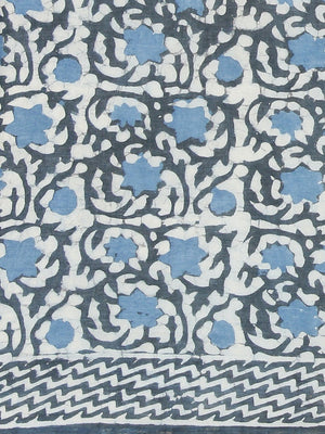 Blue White Dabu Handblock Print Handcrafted Bagru Saree - Kalakari India