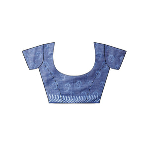 Blue & White Indigo Hand Block Print Handcrafted Cotton Saree - Kalakari India