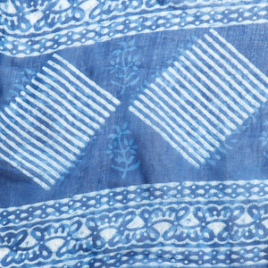 Blue & White Indigo Hand Block Print Handcrafted Cotton Saree - Kalakari India