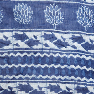 Blue & White Indigo Hand Block Print Handcrafted Cotton Saree - Kalakari India