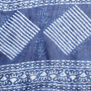 Blue & White Indigo Hand Block Print Handcrafted Cotton Saree - Kalakari India